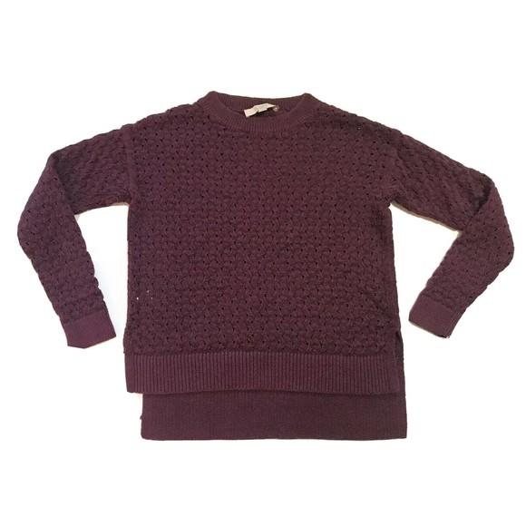 Ann Taylor LOFT Long Sleeve Pullover Knit Sweater Hi Low Hem Burgundy Small S - Picture 3 of 12